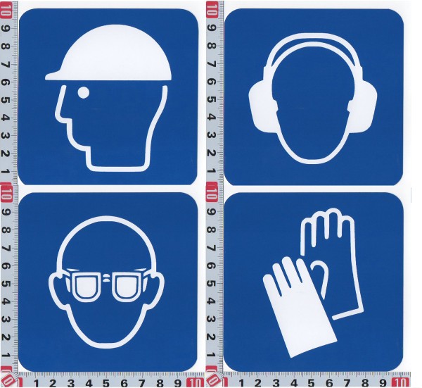 Schutz-Helm-Handschuhe-Kopfhörer-Brille